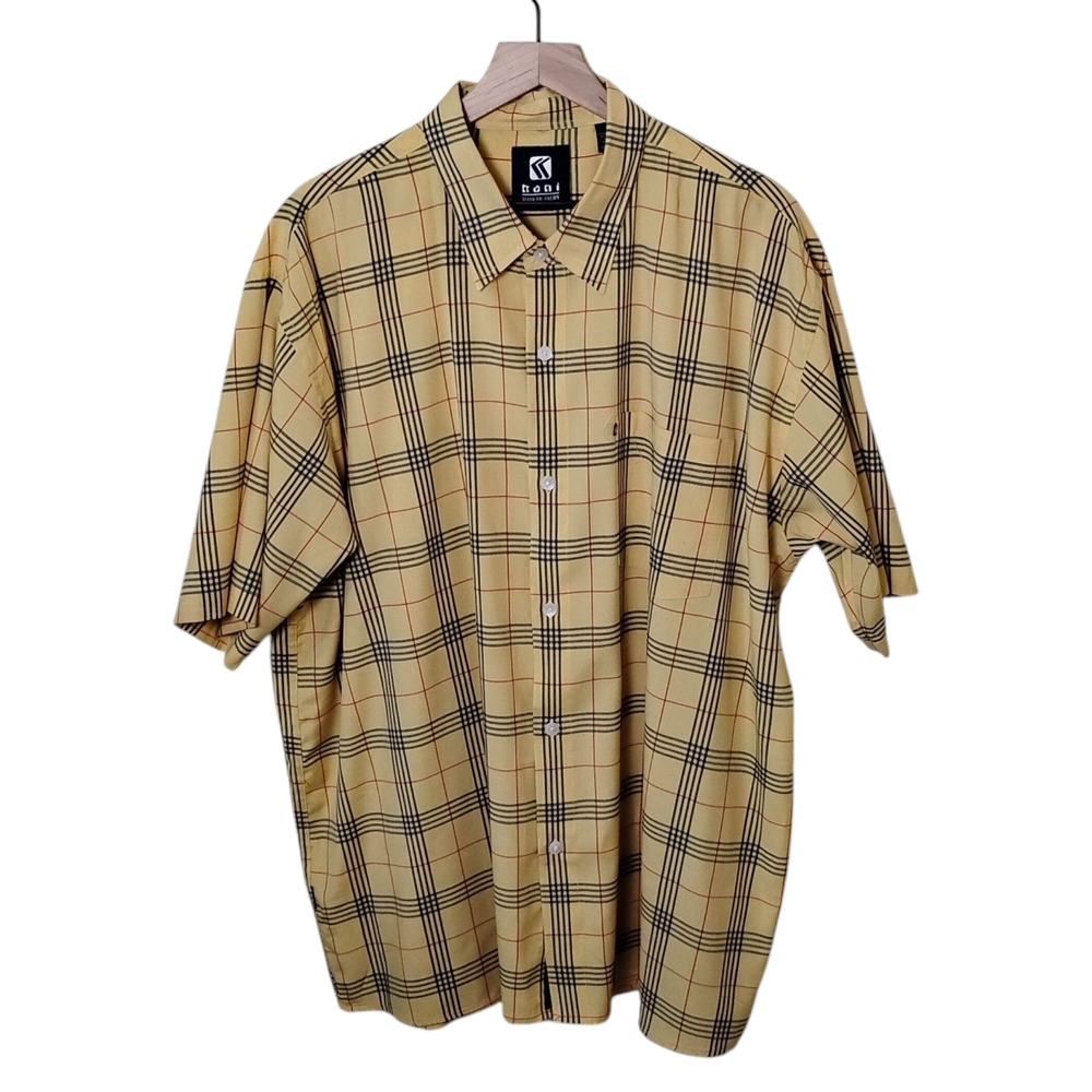 Karl Kani Vintage Yellow and Black with Red Casual Button Down Shirt, 2X